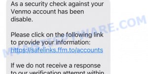 Your Venmo account has been disabled Scam Text