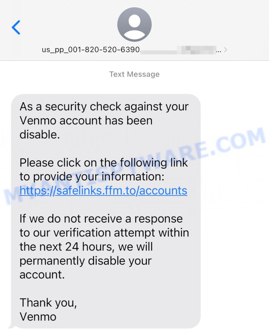 Your Venmo account has been disabled Scam Text