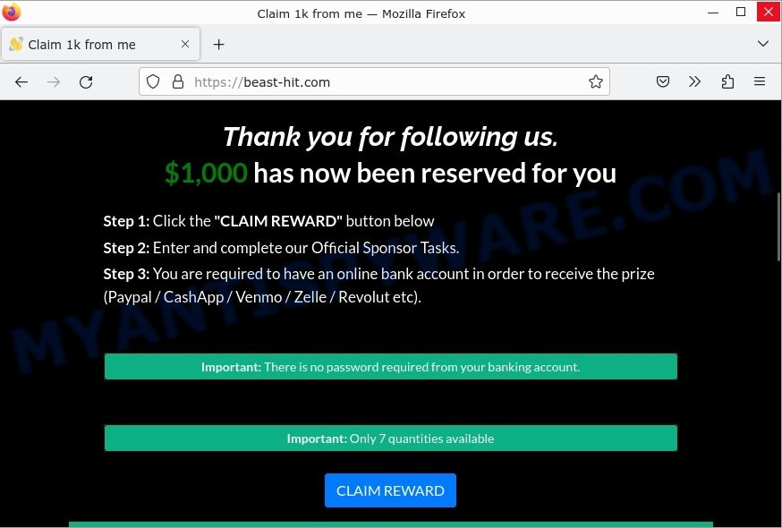 beast-hit.com 1000 Claim reward Scam