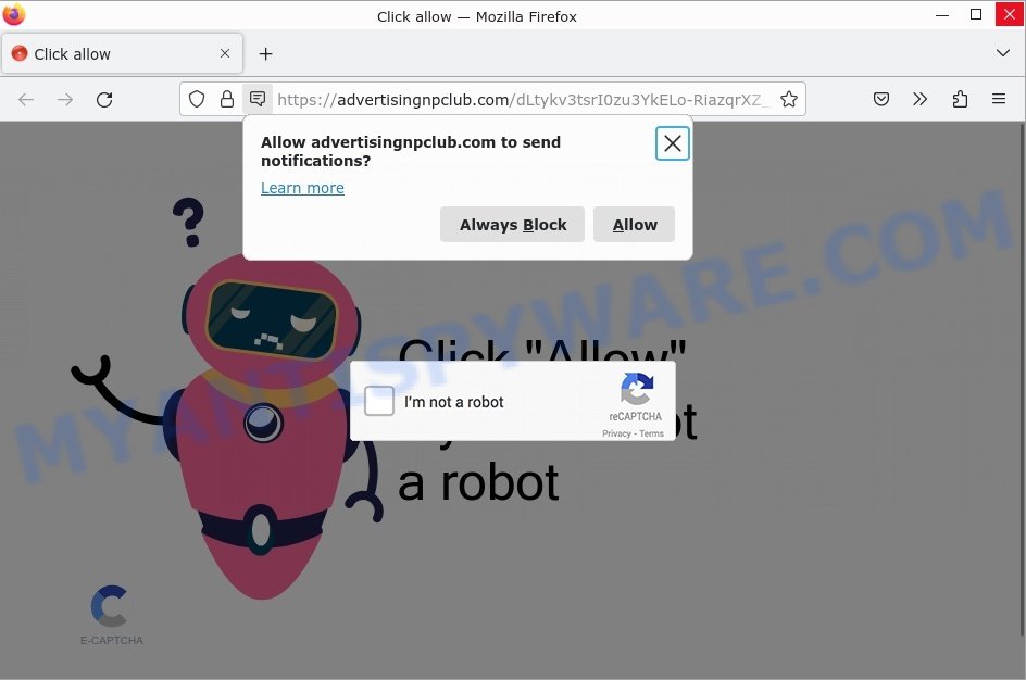 Advertisingnpclub.com Click allow Scam