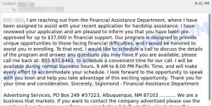 Financial Assistance Department Email Scam