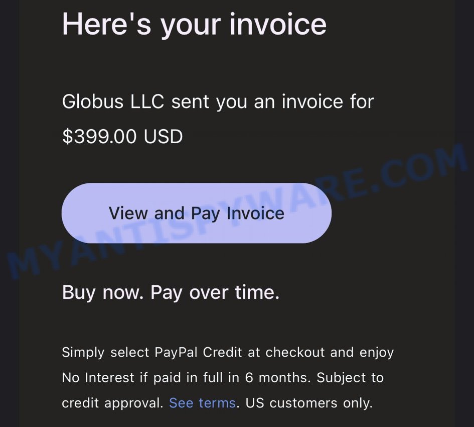 Globus LLC PayPal Scam Invoice