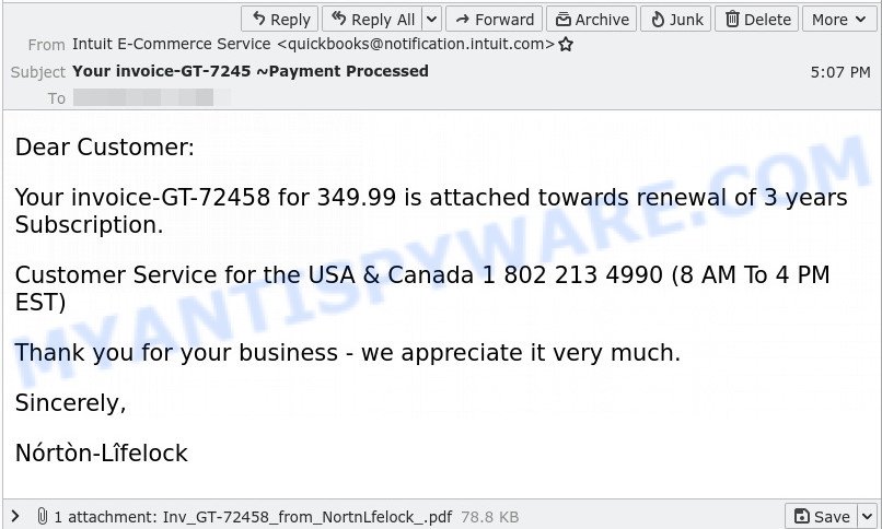 Intuit Norton Lifelock Scam Email