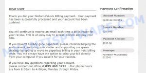 NortonLifeLock Billing Payment Scam Email