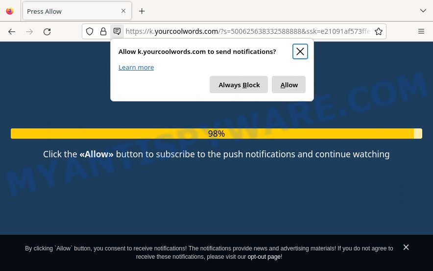 Yourcoolwords.com Click Allow Scam