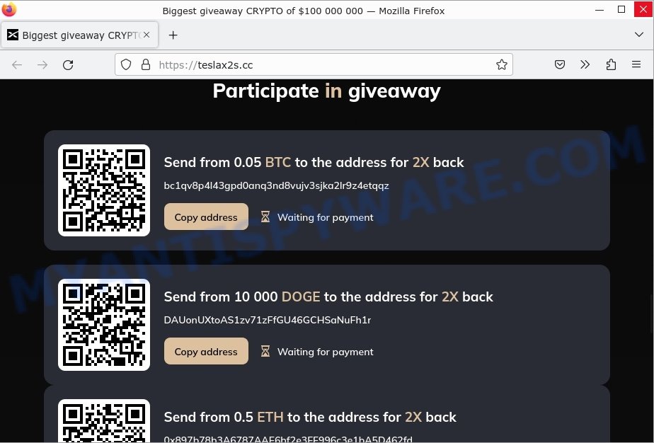 teslax2s.cc Biggest CRYPTO giveaway scam