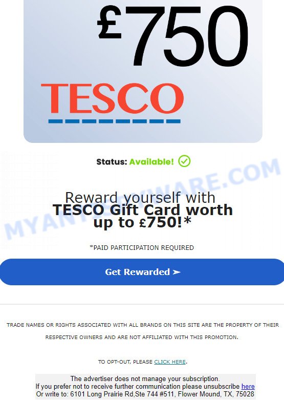 750 TESCO gift card scam email
