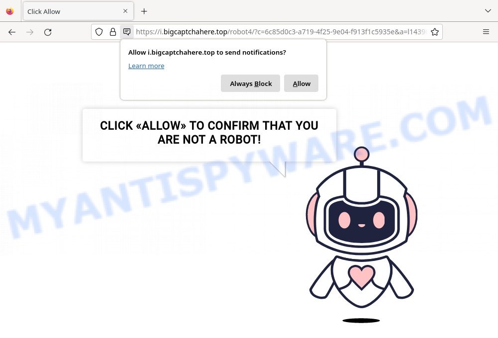 Big Captcha Here virus Click Allow Scam