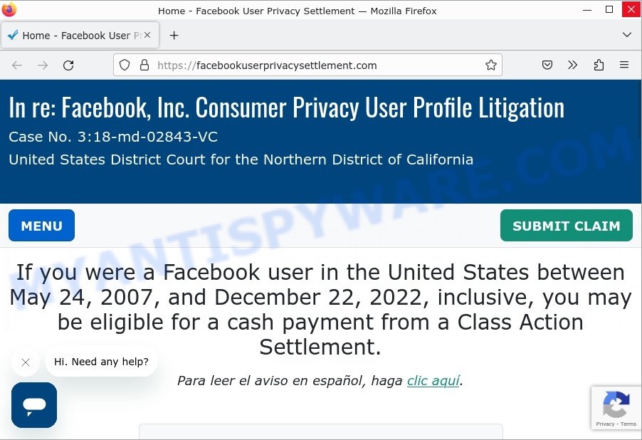 Facebook User Privacy Settlement website