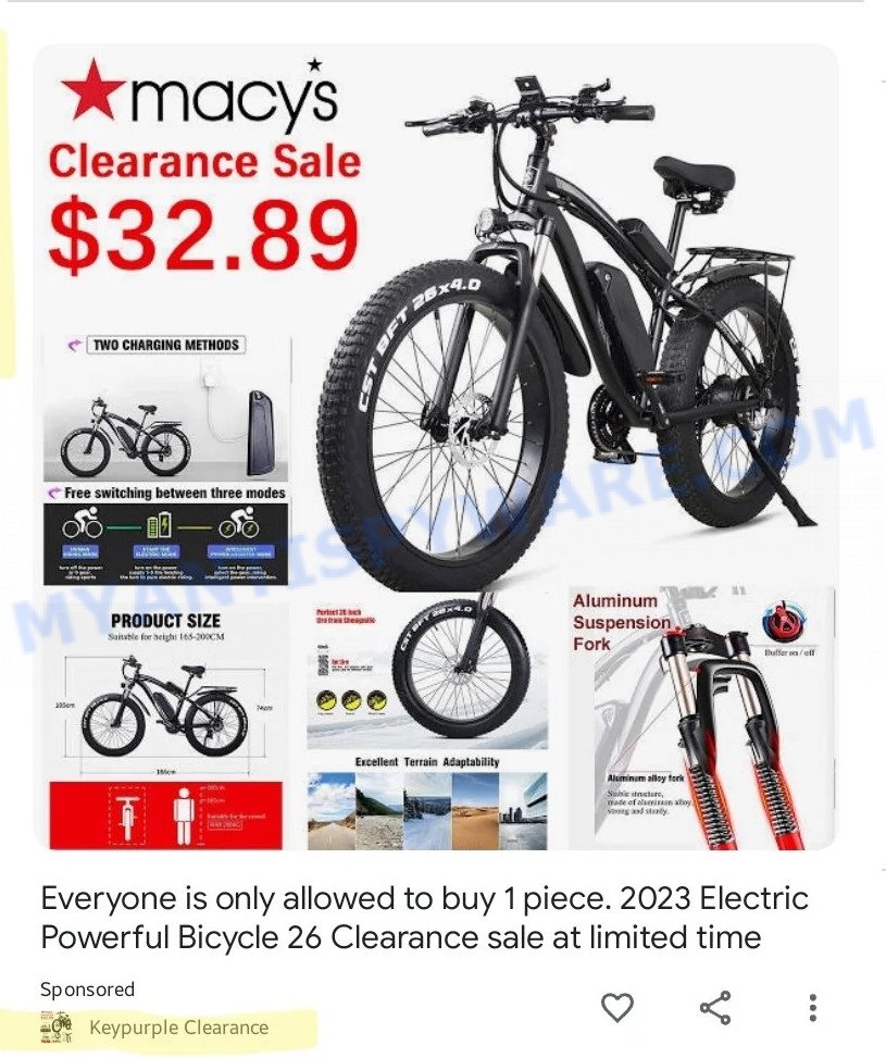 Macys Clearance Sale Electric Bike facebook ad