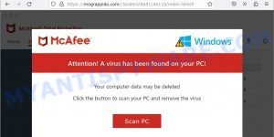 McAfee A Virus Has Been Found On Your PC Pop-up Scam