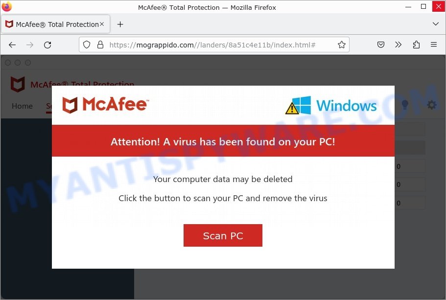 McAfee A Virus Has Been Found On Your PC Pop-up Scam