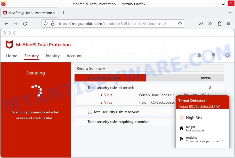McAfee® Total Protection fake system scan