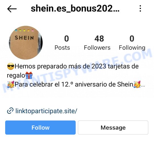 SHEIN Gift Card Instagram Scam profile