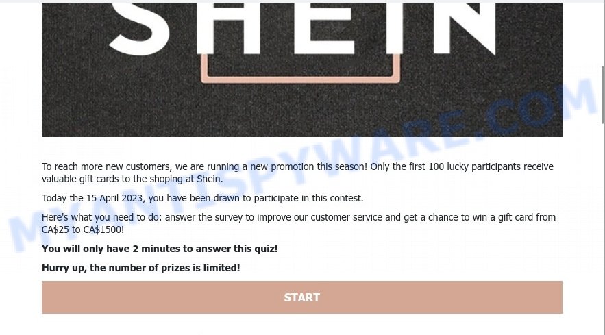 SHEIN Gift Card Instagram Scam website