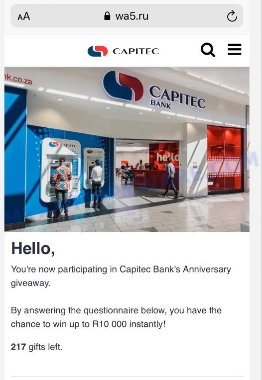 Wa5.ru WhatsApp Scam Capitec Giveaway