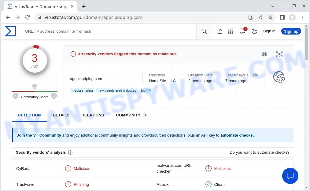 appcloudping.com malicious