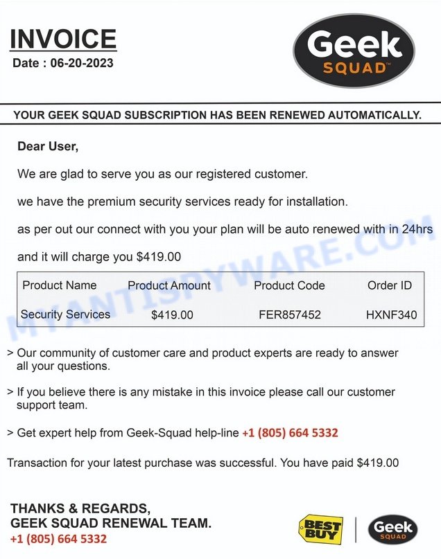 Geek Squad Email Scam 2023 June 20