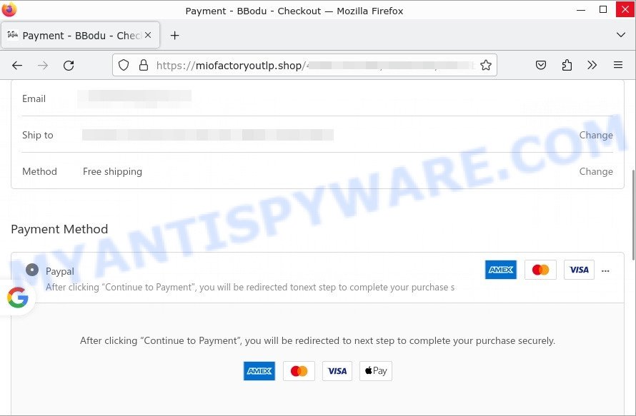 Mio Factory Outlet Scam Payment page