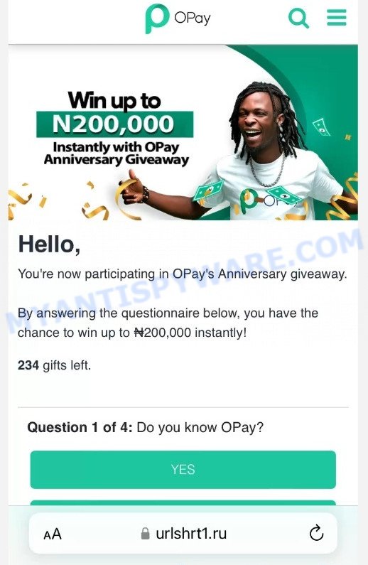 Urlshrt1.ru OPay Anniversary Giveaway Scam