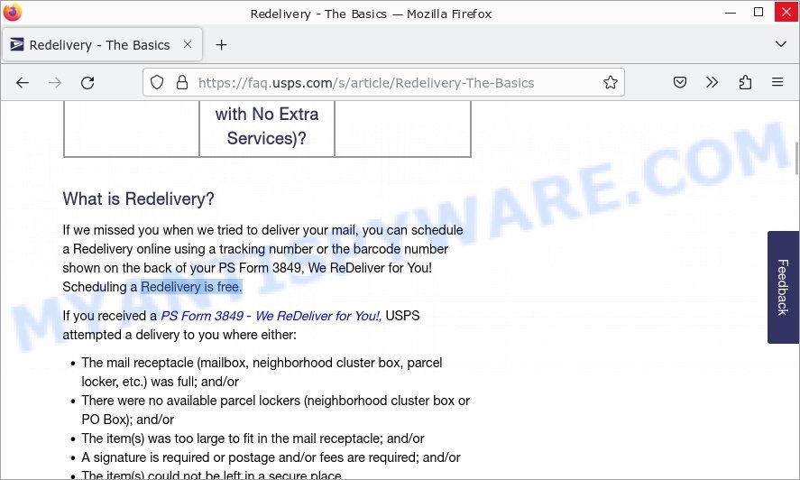 usps.com redelivery free
