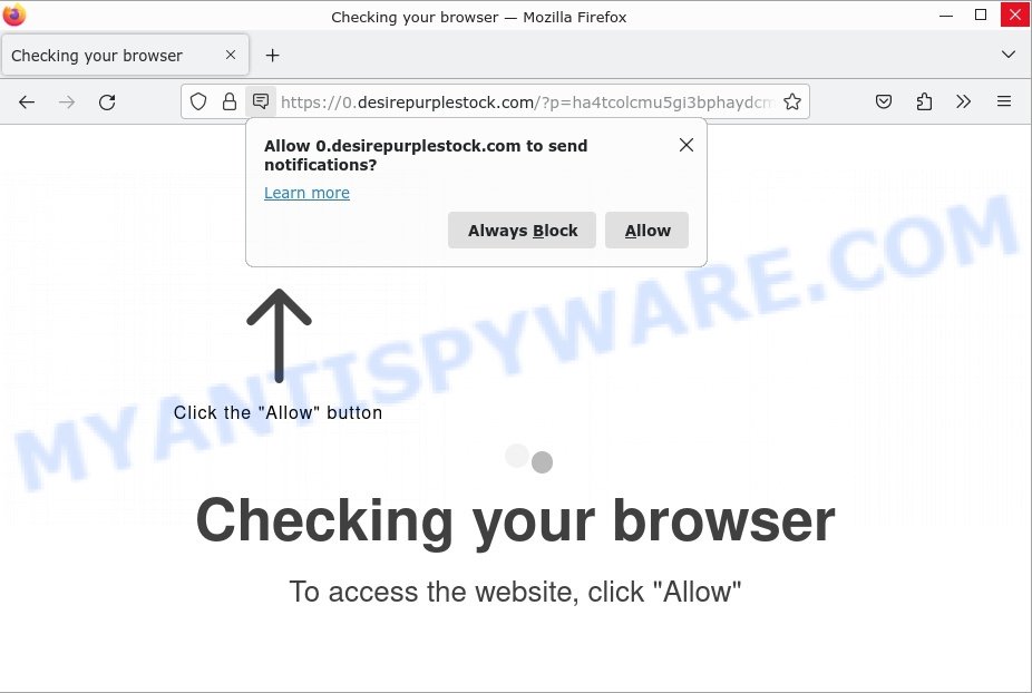 Desirepurplestock.com Checking your browser Scam