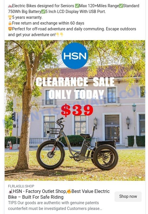 HSN factory outlet Scam facebook ads 3