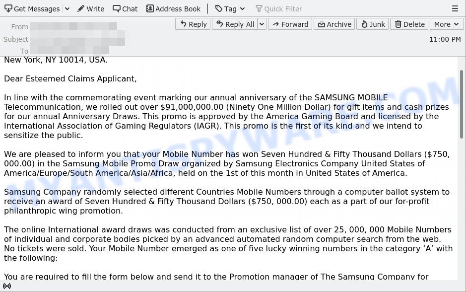 Samsung Mobile Promo Draw Scam Email