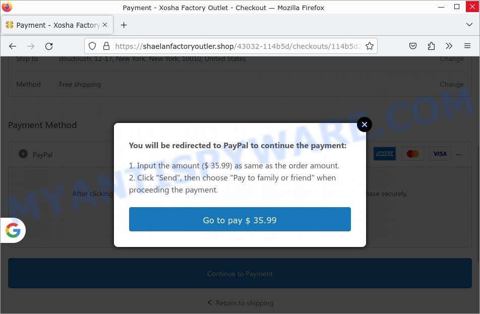 Shaelan Xosha Factory Outlet Scam PayPal donation