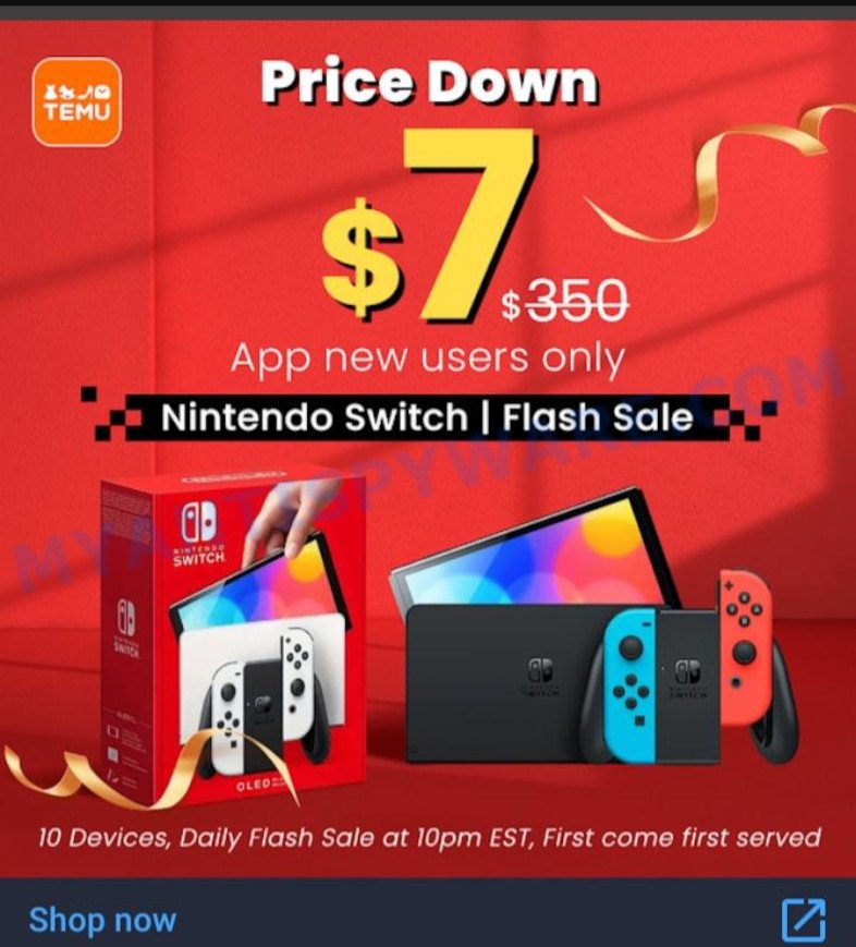 Temu Nintendo Switch Deal Facebook ads