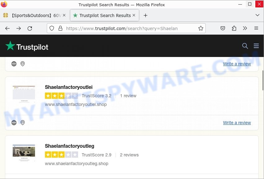 TrustPilot reviews on Shaelan Xosha Factory Outlet Scam