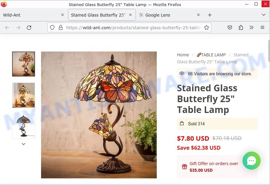 Wild-ant.com Stained Glass Butterfly 25 Table Lamp