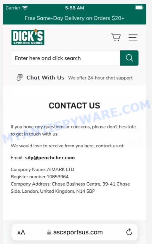 Ascsportsus.com Scam store contacts