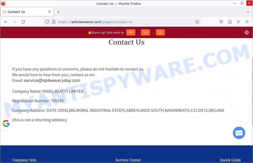 Ashclearance.com Ashley Store Scam contacts