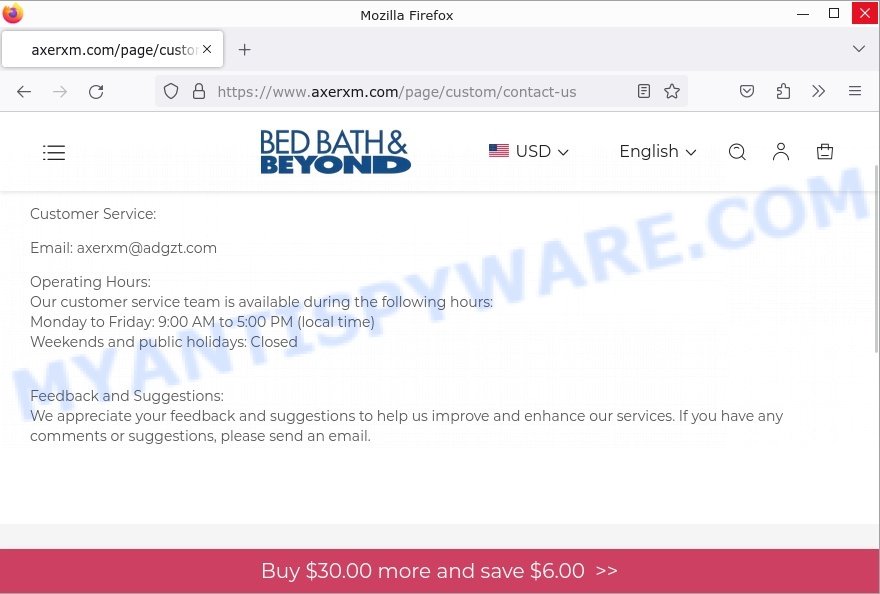 Axerxm.com Bed Bath Beyond Scam contacts