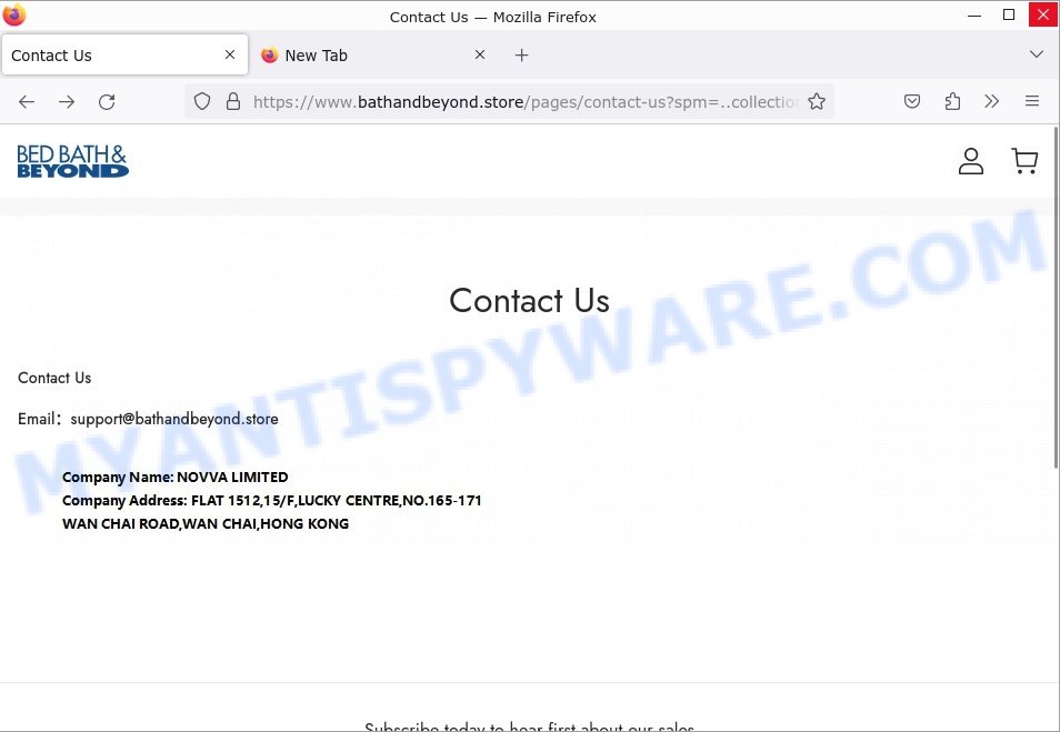 Bathandbeyond.store Scam contacts