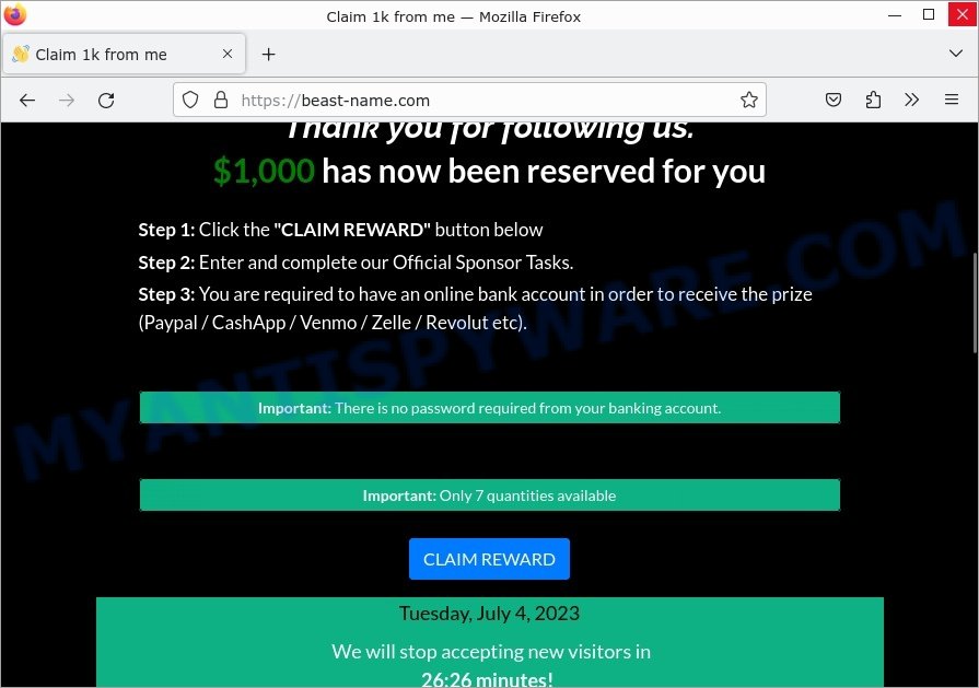 Beast-Name.com Claim Reward Scam