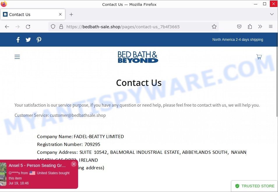 Bedbath-sale.shop Scam contacts