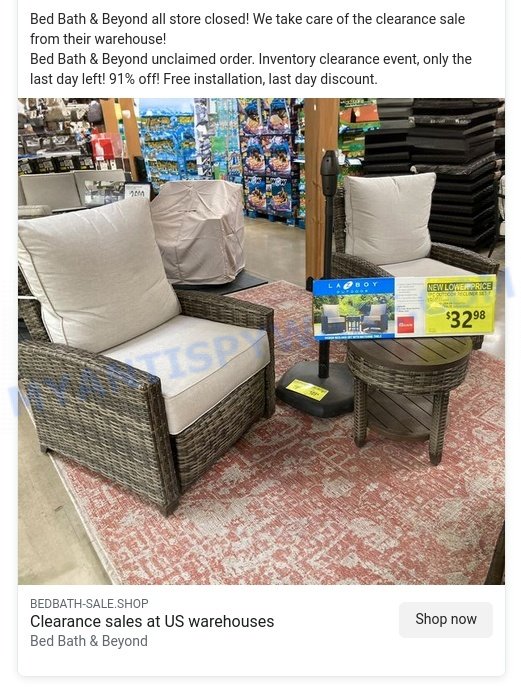 Bedbath-sale.shop Scam facebook ads