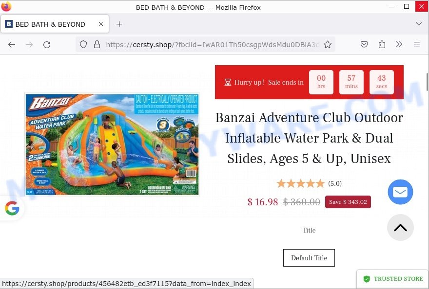 Cersty.shop BED BATH BEYOND Scam ADVENTURE CLUB WATER PARK