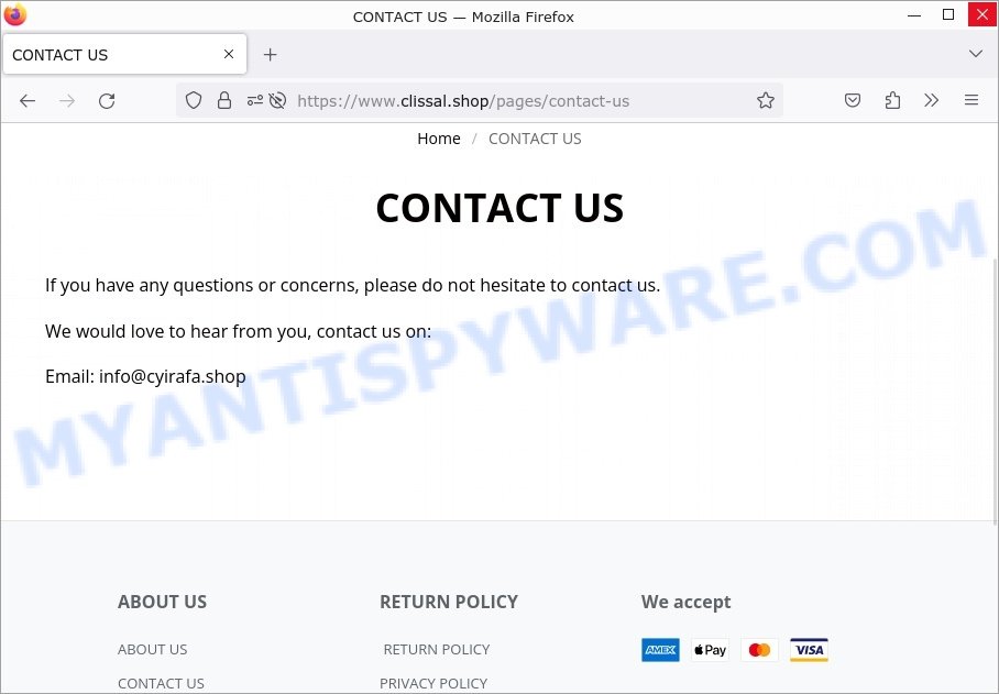 Clissal.shop Scam contacts