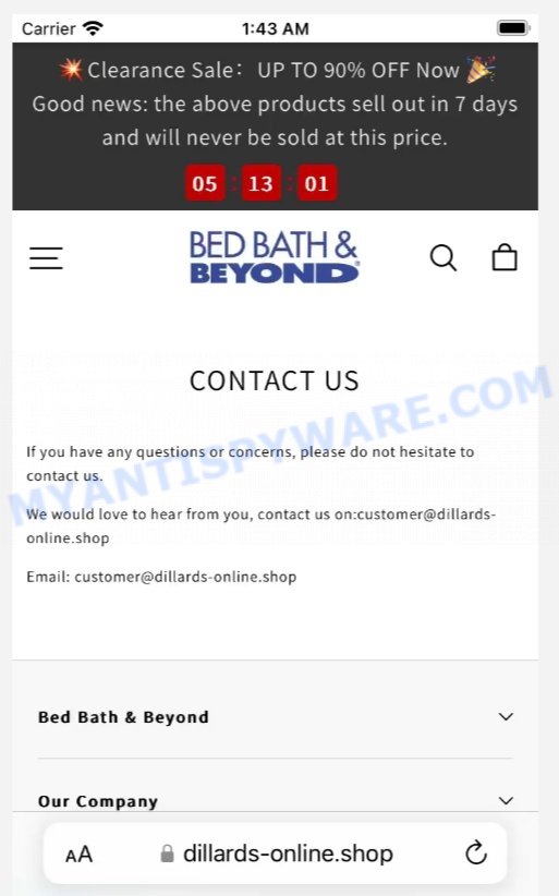 Dillards-online.shop BBB Scam contacts