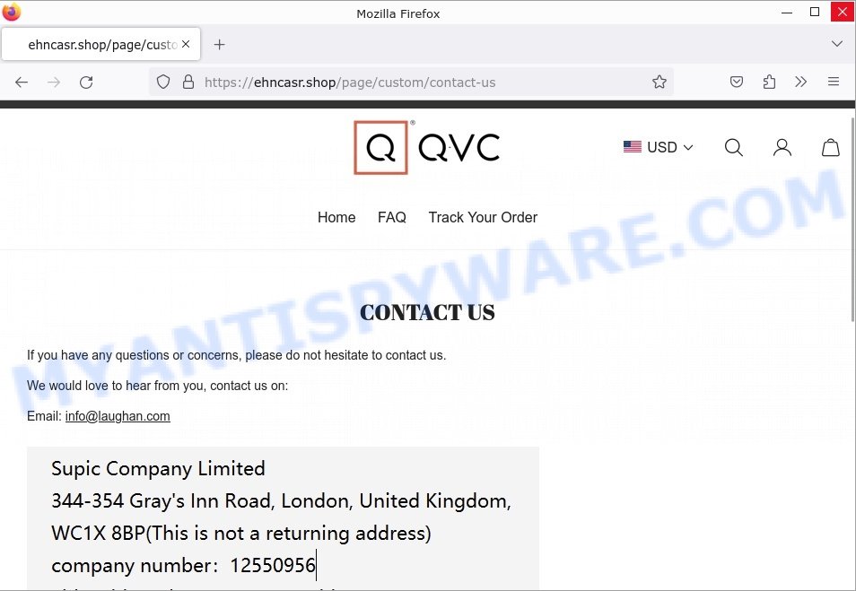 Ehncasr.shop QVC Last Day For Clearance Scam contacts