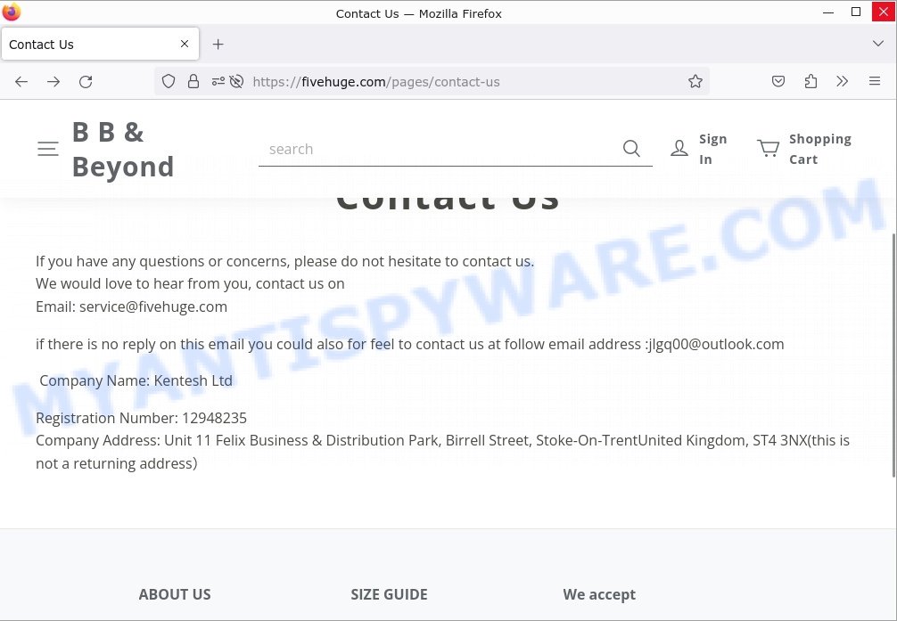 Fivehuge.com Bed Bath Beyond Scam contacts