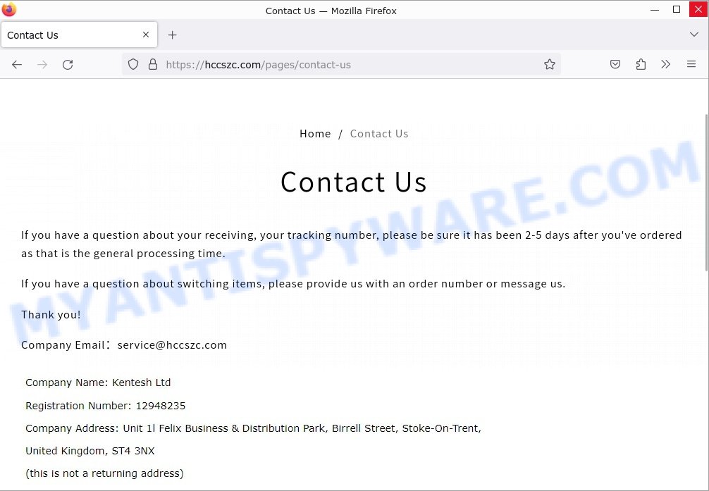 Hccszc.com Scam store contacts