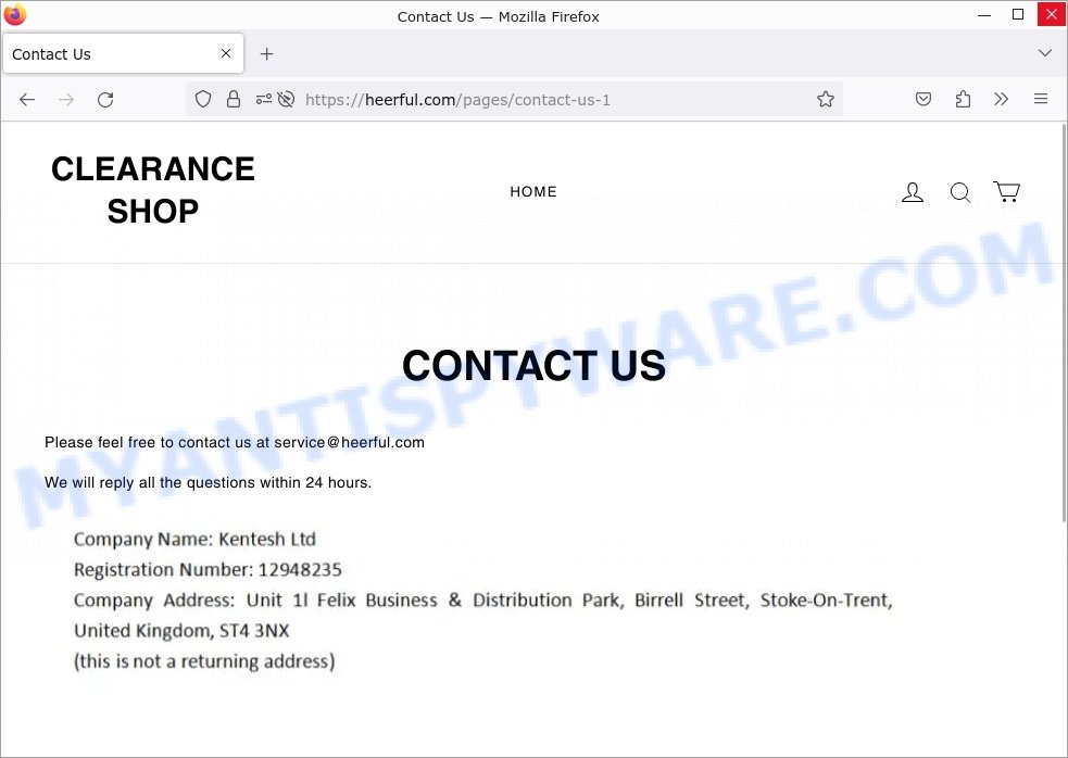 Heerful.com HOKA Summer Clearance Scam contacts