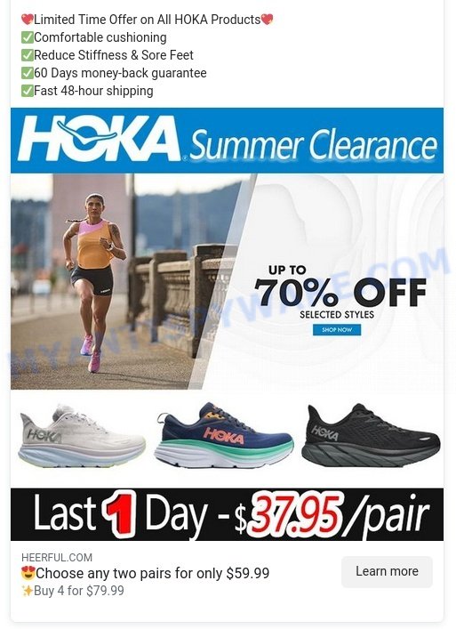 Heerful.com HOKA Summer Clearance Scam facebook ads