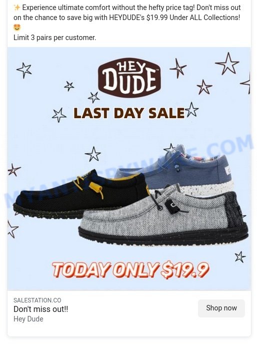 Hey Dude Shoes $19.99 Sale Scam facebook ads 2