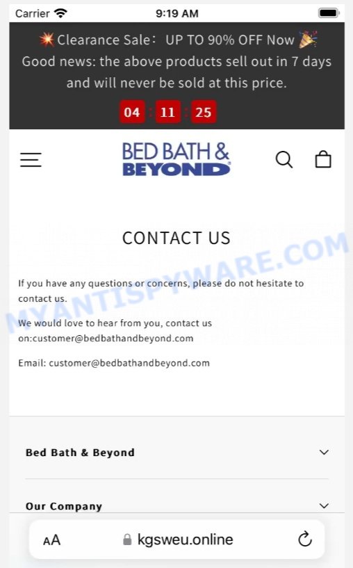 Kgsweu.online BED BATH BEYOND Scam contacts