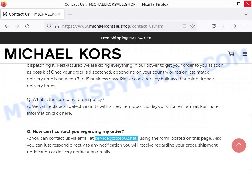 Michaelkorsale.shop Michael Kors Scam contacts